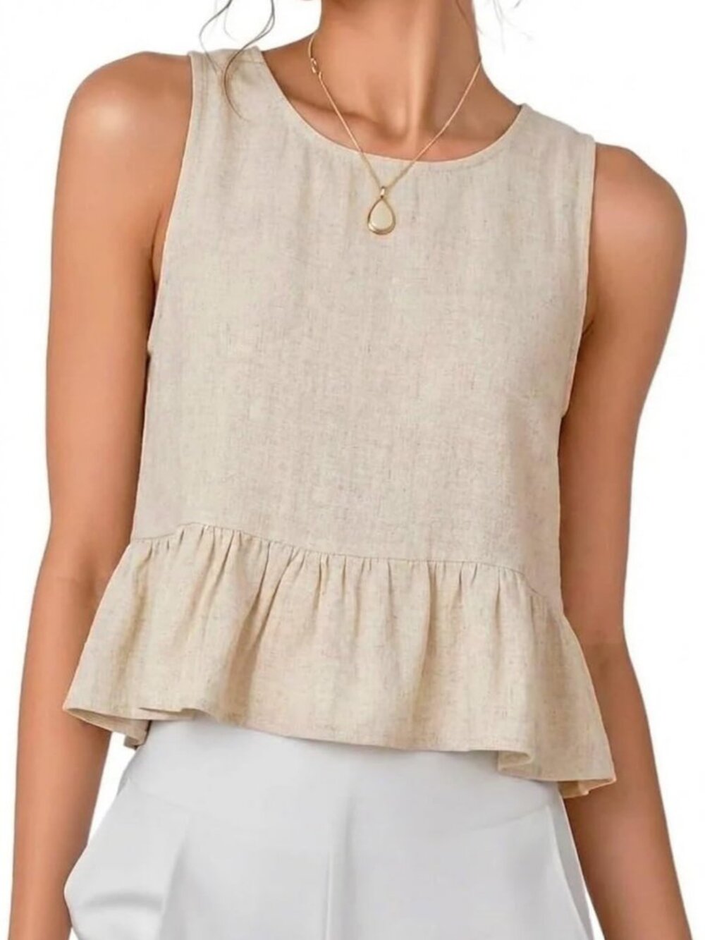 Women's Ruffle Linen Tank Top - Cute Sleeveless Summer Beach Shirt Vest